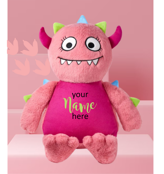 Personalised Embroidered Pink Monster Bear