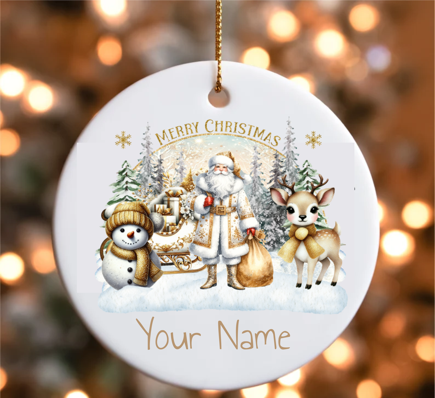 Personalised Golden Santa Themed Christmas Bauble