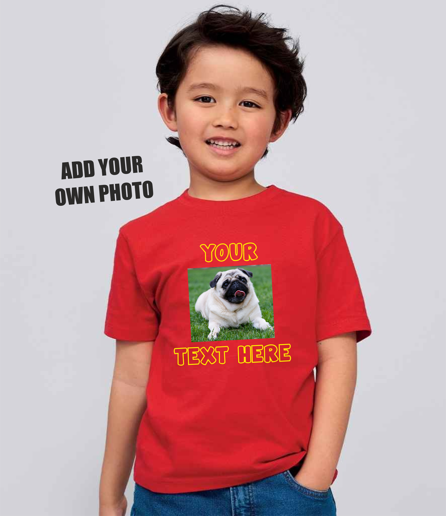 Personalised Kid's T-Shirt (Photo Upload with Text)